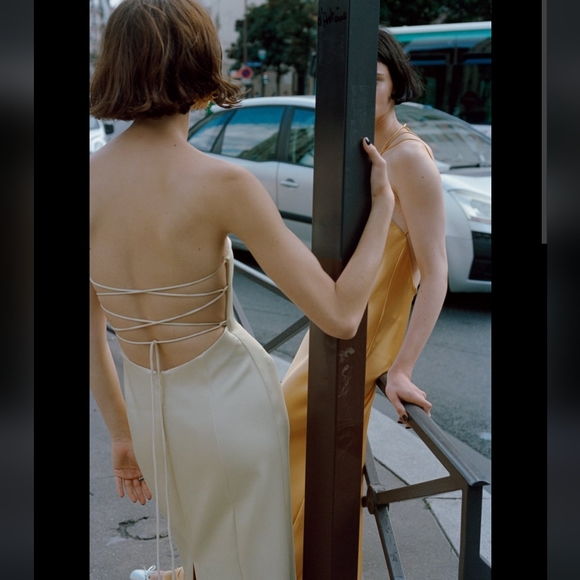 NWT Zara Satin Effect Cream Maxi Dress - Picture 9 of 14